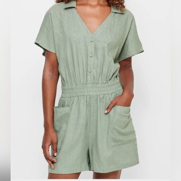 Dannii Minogue Australia Jumpsuit Sz 4 Petite Green Linen Blend Summer Comfycore - Picture 1 of 10